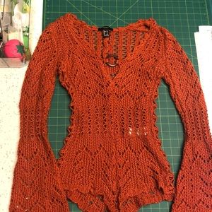 Rust open knit romper (NWOT)